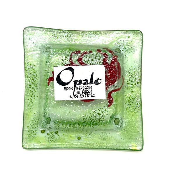 Opalo Vidrio Reposado Al Fuego Green Fused Art Glass Trinket Dish Bull Taurus 4" - Picture 3 of 10